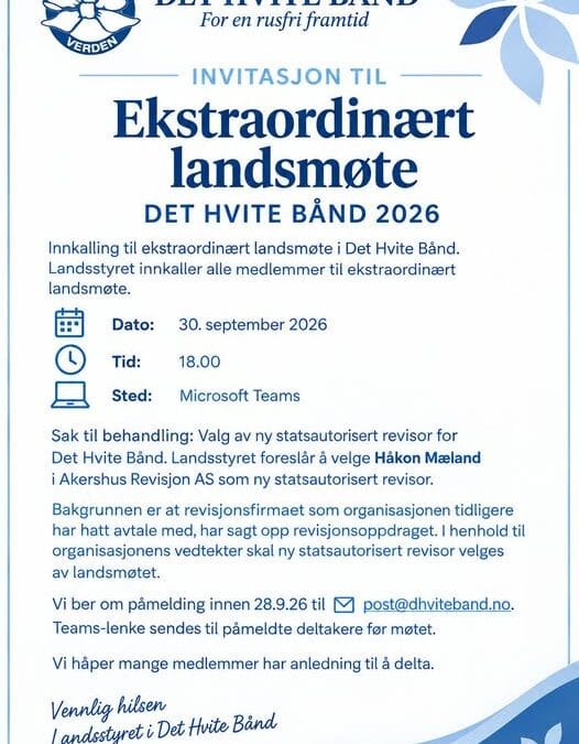 Innkalling til ekstraordinært landsmøte for Det Hvite Bånd